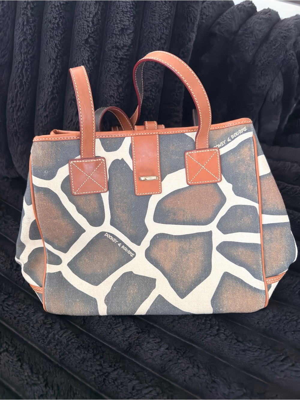 Dooney & Bourke Brown and Cream Giraffe-Print Canvas Tote
